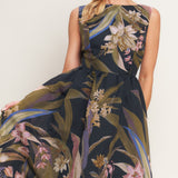 FOLIAGE WHISPER WOVEN MIDI DRESS, Flying Tomato (online only)