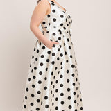 CAFÉ NOIR POLKA WOVEN MIDI DRESS, Flying Tomato