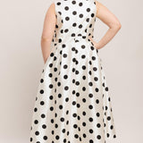 CAFÉ NOIR POLKA WOVEN MIDI DRESS, Flying Tomato