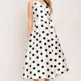 CAFÉ NOIR POLKA WOVEN MIDI DRESS, Flying Tomato