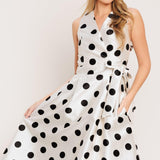 CAFÉ NOIR POLKA WOVEN MIDI DRESS, Flying Tomato