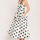 CAFÉ NOIR POLKA WOVEN MIDI DRESS, Flying Tomato