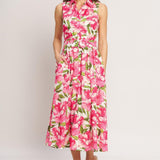 PINK PARADISE WOVEN MIDI DRESS
