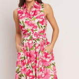 PINK PARADISE WOVEN MIDI DRESS