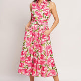 PINK PARADISE WOVEN MIDI DRESS