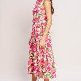 PINK PARADISE WOVEN MIDI DRESS