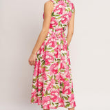PINK PARADISE WOVEN MIDI DRESS