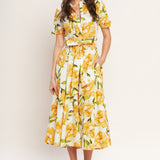 UPLIFTING PALETTE WOVEN MIDI DRESS, Flying Tomato (online only)