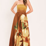 GOLDEN ROSE AFTERGLOW WOVEN MAXI DRESS, Flying Tomato (online only)