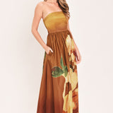 GOLDEN ROSE AFTERGLOW WOVEN MAXI DRESS, Flying Tomato (online only)