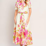 PEONY BLOOM WOVEN MIDI DRESS