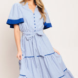 PARIS MORNING BLUE WOVEN MIDI DRESS, Flying Tomato