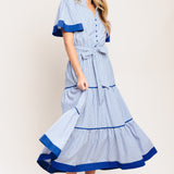 PARIS MORNING BLUE WOVEN MIDI DRESS, Flying Tomato