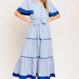 PARIS MORNING BLUE WOVEN MIDI DRESS, Flying Tomato