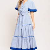 PARIS MORNING BLUE WOVEN MIDI DRESS, Flying Tomato