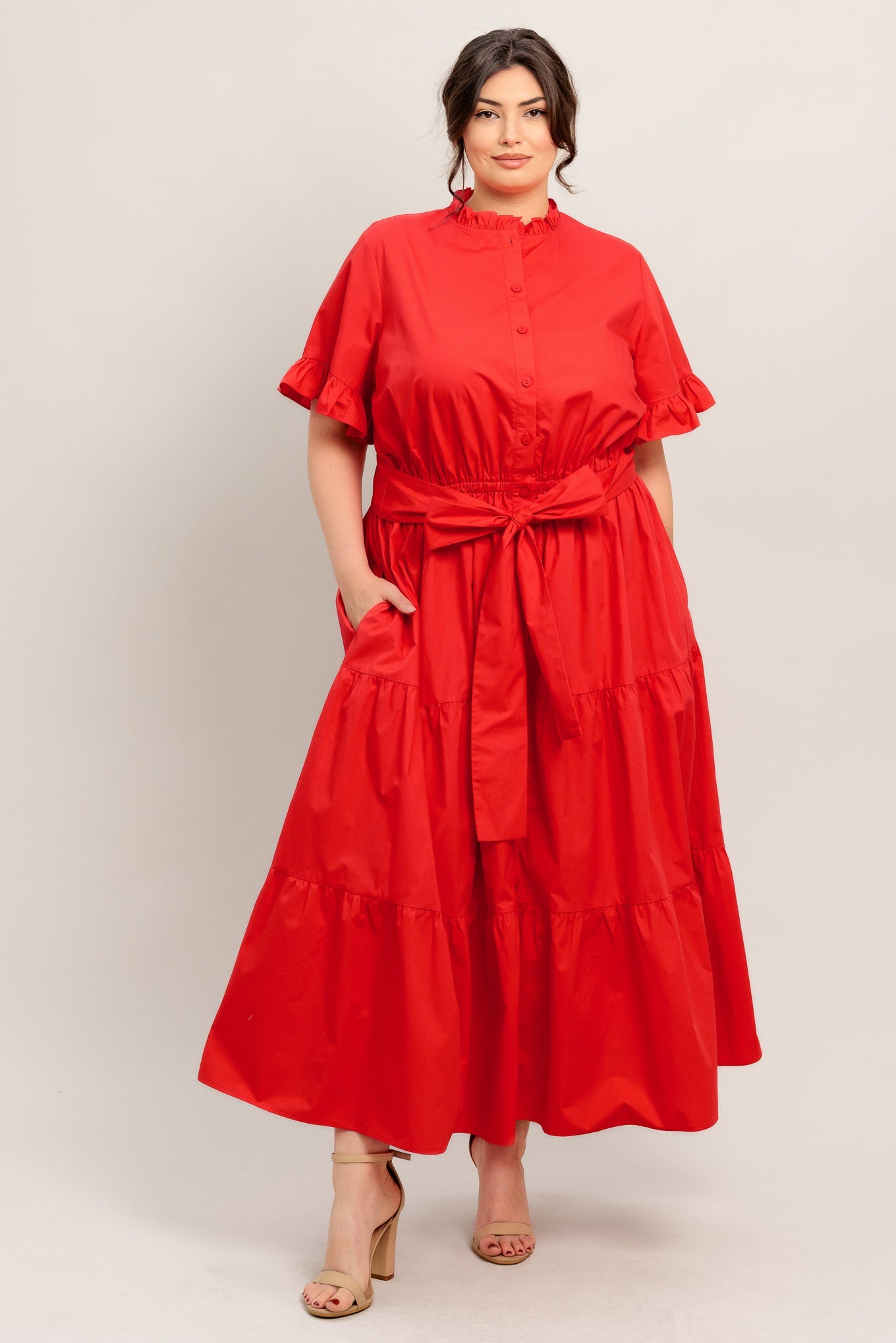 FEELS LIKE A COMPLIMENT WOVEN MIDI DRESS,  Flying Tomato