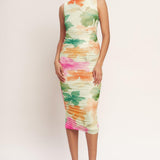 COLORFUL CONFIDENCE POWER MESH MIDI DRESS
