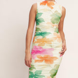 COLORFUL CONFIDENCE POWER MESH MIDI DRESS