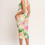 COLORFUL CONFIDENCE POWER MESH MIDI DRESS