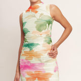 COLORFUL CONFIDENCE POWER MESH MIDI DRESS