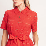 POWER SCARLET WOVEN EYELET MIDI DRESS, Flying Tomato (online only)