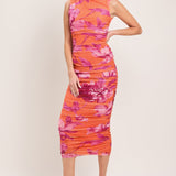 PARADISE GLOW POWER MESH MIDI DRESS