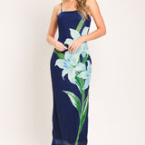 DEEP BLOOM POWER MESH MIDI DRESS