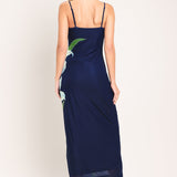 DEEP BLOOM POWER MESH MIDI DRESS