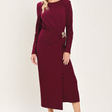 BORDEAUX SCULPT BURGUNDY GATHERED HARDWARE MIDI DRESS, Flying Tomato (online only)