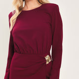 BORDEAUX SCULPT BURGUNDY GATHERED HARDWARE MIDI DRESS, Flying Tomato (online only)