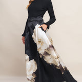 MIDNIGHT BLOOM BELTED WOVEN MAXI SKIRT, Flying Tomato