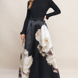 MIDNIGHT BLOOM BELTED WOVEN MAXI SKIRT, Flying Tomato