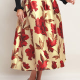 HOLIDAY BLOSSOM WOVEN MIDI SKIRT, Flying Tomato