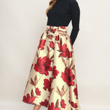 HOLIDAY BLOSSOM WOVEN MIDI SKIRT, Flying Tomato