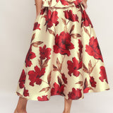 HOLIDAY BLOSSOM WOVEN MIDI SKIRT, Flying Tomato