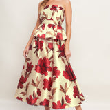 HOLIDAY BLOSSOM WOVEN MIDI SKIRT, Flying Tomato
