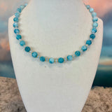Zhanna Jewelry, Larimar and Aquamarine single strand beaded necklace.