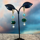 Zhanna Jewelry.  Larimar, Emerald and Pearl earrings