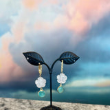 Zhanna Jewelry.  Rose quartz floral stone with emerald drop earrings