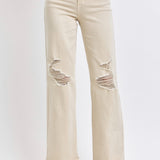 Judy Blue High Waist Distressed Wide Leg Jeans, Plus Size