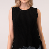 Sleeveless Sweater with Grommet Tie Sides in Black, Hashttag