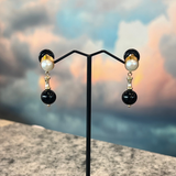 Pearl and Black Stone Earrings, Zhanna Jewelry