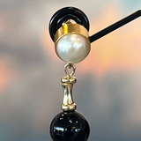 Pearl and Black Stone Earrings, Zhanna Jewelry