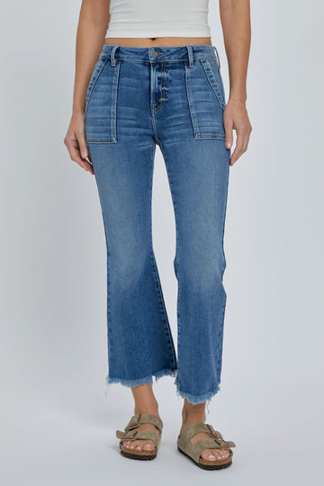 Happi MEDIUM WASH Patch Pocket CROPPED FLARE, by Hidden