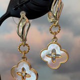 Carved  Pearl Clover Earrings, Zhanna Jewelry