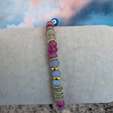 Zhanna Jewelry, Aquamarine, Rose quartz, Peruvian Opaland Gold Beaded Bracelet
