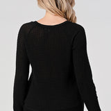 V Neck Waffle Long Sleeve Top, Hashttag