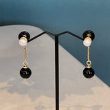 White pearls and onyx earrings, Zhanna Jewelry