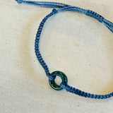 Handmade Jade Loop bracelet- Dark green jade, Dusty blue string