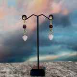 Garnet and quartz heart drop earrings, By Zhanna